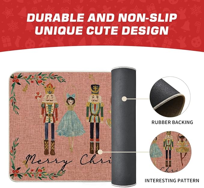 Artoid Mode Watercolor Nutcrackers Merry Christmas Doormat, Seasonal Winter Low-Profile Rug Switch Mat for Indoor Outdoor 17x29 Inch