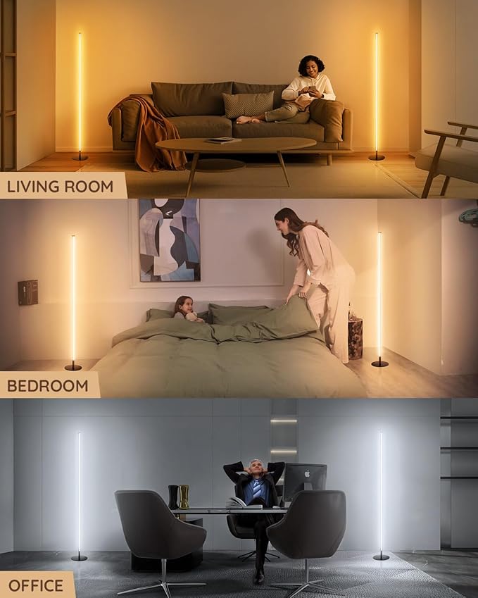 unionlux Corner Floor Lamp 2 Pack, Minimalist Dimmable LED Corner Lamp with Remote, Modern Floor Lamp for Living Room Bed Room, Stepless Adjustable Color Temperature
