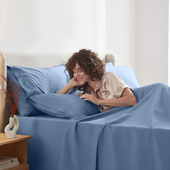 Nestl Extra Deep Twin XL Sheet Set - 4 Piece Breathable & Cooling Sheets - Hotel Luxury Bedding Set w/18-24 Inch Deep Pockets - Easy & Secure Fit - Super Soft, Wrinkle Free & Comfy - Blue Heaven