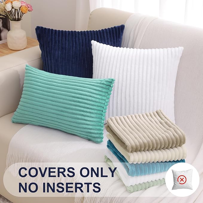 Simmore Decorative Fall Throw Pillow Covers 20x20 Set of 2, Soft Plush Flannel Double-Sided Fluffy Couch Pillow Covers for Sofa Living Room, Aqua Haze