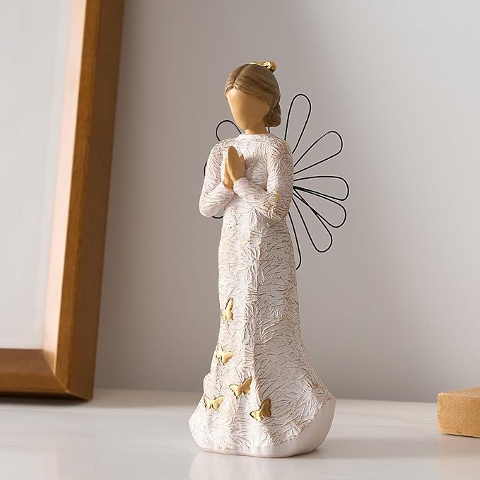 Sympathy Angel Figurines for Loss of Loved Ones Angel Statues Home Decor Serenity Prayer Gifts for Women Resin Sculpted Hand-Painted Figure Bereavement Gift Praying Hands Statue