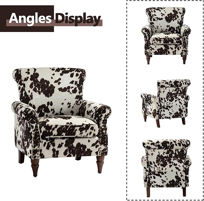 HULALA HOME Modern Wingback Accent Chair with Removable Cushion & Wood Legs, Comfy Upholstered Armchair with Nailhead Trim, Floral Pattern Single Sofa Chair for Bedroom Living Room, Cowhide