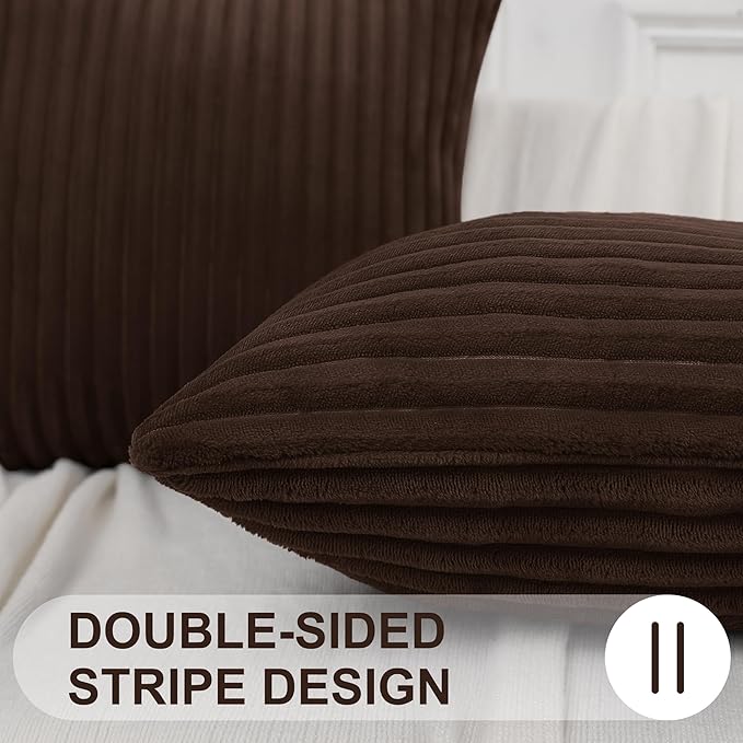 Simmore Decorative Throw Pillow Covers 16x16 Set of 2, Soft Natural Plush Flannel Double-Sided Fluffy Couch Pillow Covers for Sofa Living Room, Brown
