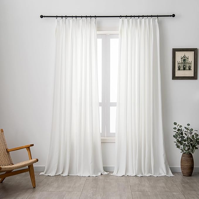 Non-See-Through Privacy Pinch Pleated Curtains 84 Inches Long White Semi Sheer Lightweight Light Filtering Curtains for Living Room Bedroom Drapes, W52 x L84
