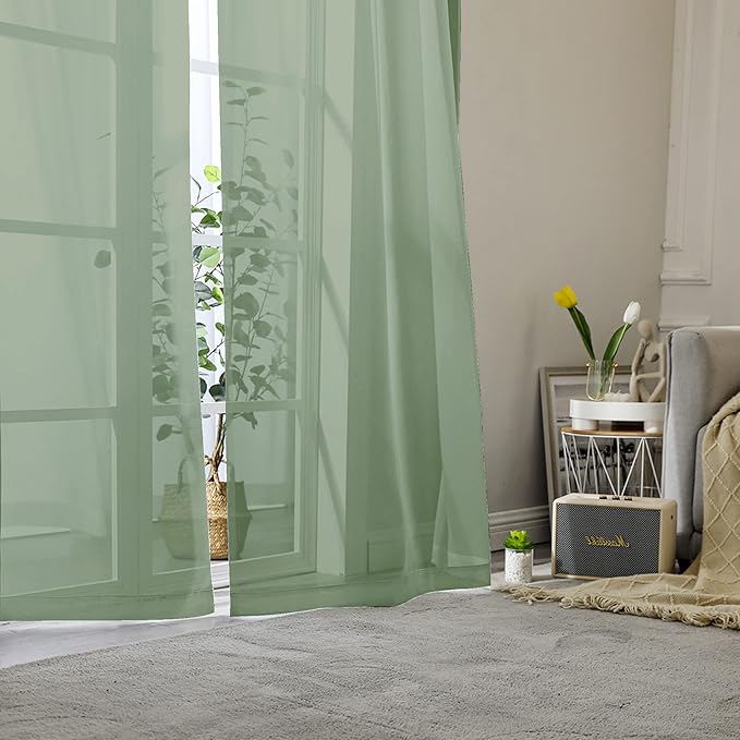 Aiyufeng Sage Green Curtains Sheer - Fresh Semi Sheer Window Covering, Light & Airy Privacy Sheer Panels for Bedroom Living Room Patio Glass Door, 40 inch Width x 54 inch Length, Set of 2
