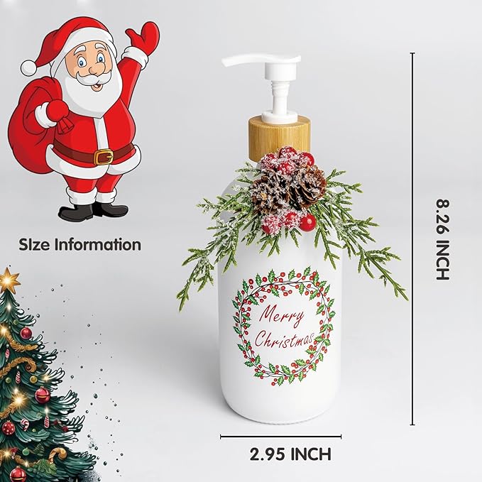Christmas Soap Dispenser,Christmas Decoration Bathroom Hand Soap Dispenser and Christmas Kitchen Decor,Cute Christmas Soap Pump for Farmhouse Indoor Christmas Bathroom Decor(8.26inch)