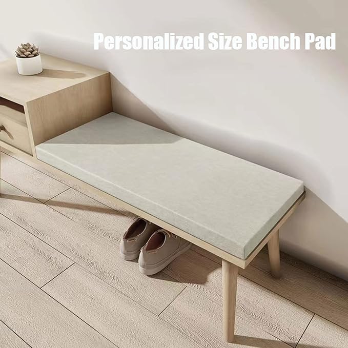 Custom Size Bench Cushion, Bay Window Seat Cushion for Indoor Furniture with Non-Slip Bottom, Optional Waterproof Addition Piping Long Bench Pad Cushions for Outdoor Patio(Customized Size & Color)