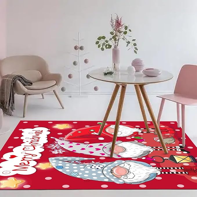 kxry Area Rugs 6X9 Feet, Merry Christmas Dwarves Soft Machine Washable Area Rugs Xmas Snow Non Slip Foldable Floor Carpet for Living Room Bedroom Dining Room Dorms Nursery Rooms Office