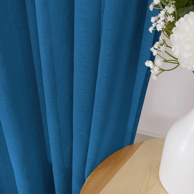 Tollpiz Sheer Curtains Linen Textured Bedroom Curtain Sheers Light Filtering Rod Pocket Voile Curtains for Living Room, 54 x 84 inches Long, Classic Blue, Set of 2 Panels