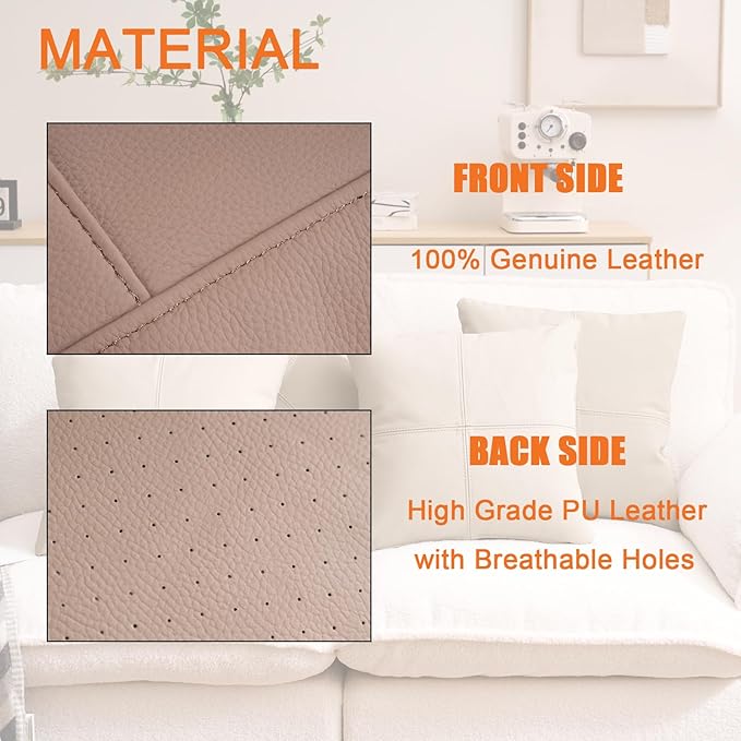 Kidol & Shellder Genuine Leather Throw Pillow Cover 18x18 Modern Solid Lumbar Pillow Covers-Luxury Pillowcases for Couch Sofa Bed-Soft Durable Decorative Cushion Case with Hidden Zipper(Africano)