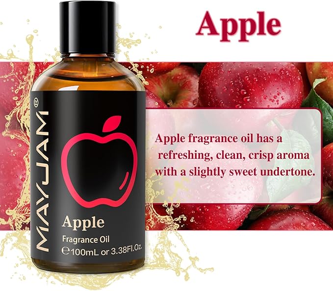 MAYJAM 100ML/3.38FL.OZ Apple Fragrance Oils with Glass Dropper, Essential Oils for Diffusers for Home, Long Lasting Scented Oils for Diffusers Soap Candle Making
