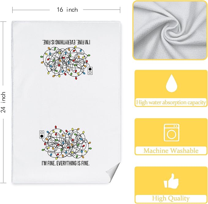 It's Fine I'm Fine Everything's Fine Christmas Kitchen Towels Set of 2, Christmas Hand Towels for Bathroom, Funny Christmas Dish Towels for Kitchen, Christmas Kitchen Bathroom Decor, 16x24 Inch