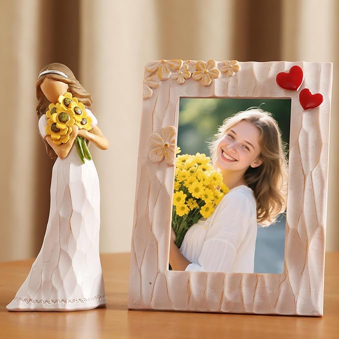 Encouragement Gifts for Women Friends Daughter Kids Inspirational Support Sunflower Gifts for Women Birthday 6.7" Resin Sculpted Hand-Painted Figurines Home Decor(Frame for Free)