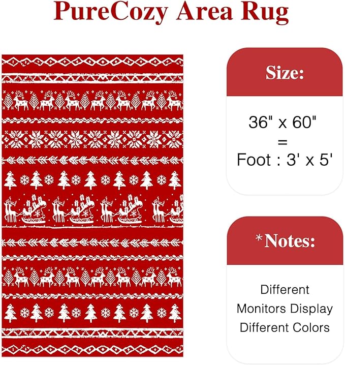 Christmas Area Rug 3x5 Red Office Washable Carpet Xmas Snowflake Holiday Decor Doormat Entryway Soft Low Pile Non Slip Indoor Throw Rug Kitchen Living Room Bedroom Entrance Dining Room