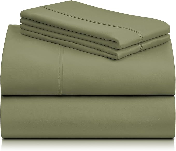 LuxClub 4 PC California King Sheet Set, Breathable Luxury Bed Sheets, Deep Pockets Wrinkle Free Cooling Sheets Machine Washable Hotel Bedding Silky Soft - Olive Cal King
