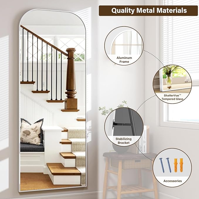 Full Length Mirror, 71"x28" Floor Mirror Freestanding, Arched Floor Standing Large Mirror Full Body Mirrors with Stand for Bedroom, Hanging Mounted Mirrors for Living Room, Silver