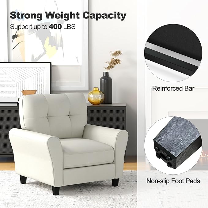 Giantex Modern Mid-Century Accent Chair Set of 2 - Linen Living Room Chair with Tufted Back, 7" Thick Cushion, Max Load 400 lbs, Upholstered Armchair, Club Chair for Bedroom, Beige