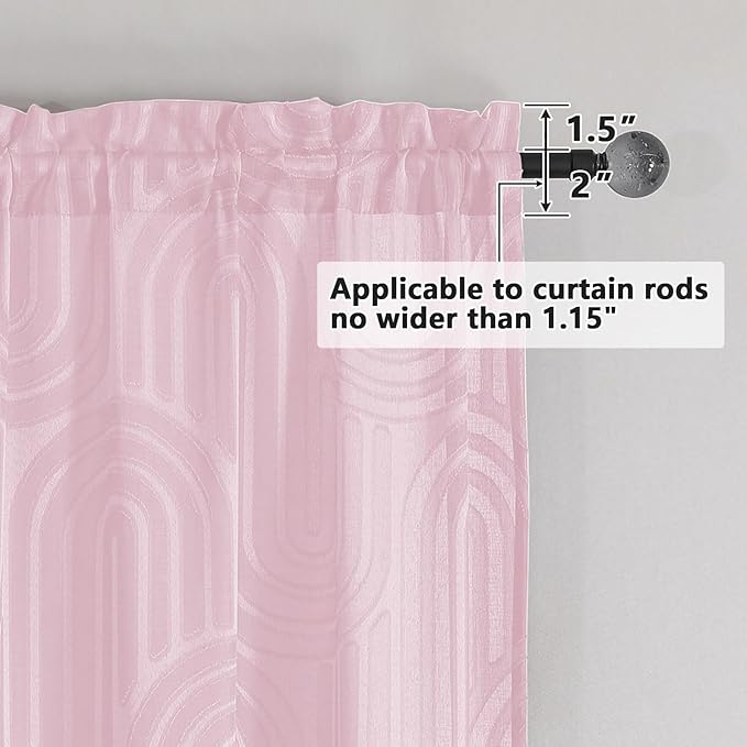 Simplebrand Blush Pink Semi Sheer Curtains 84 Inches Long 2 Panels, Soft Airy Light Filtering Jacquard Clip Textured Semi Sheer Curtains for Bedroom, Modern Elegant Rod Pocket Window Panels, 42"Wx84"L