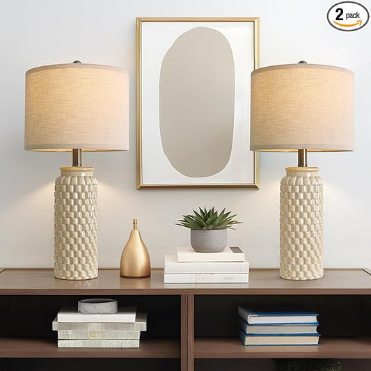 24" Modern Ceramic Bedside Lamp Set of 2 for Bedroom Decor Farmhouse Table Lamp for Living Room Office Dorm