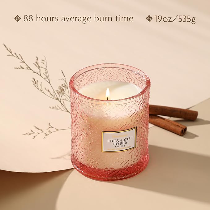 Rose Scented Candles, Mothers Day Candles Gifts for Women, Pink Luxury Large Decorative Candle in Glass, 19oz Natural Soy Wax for Home