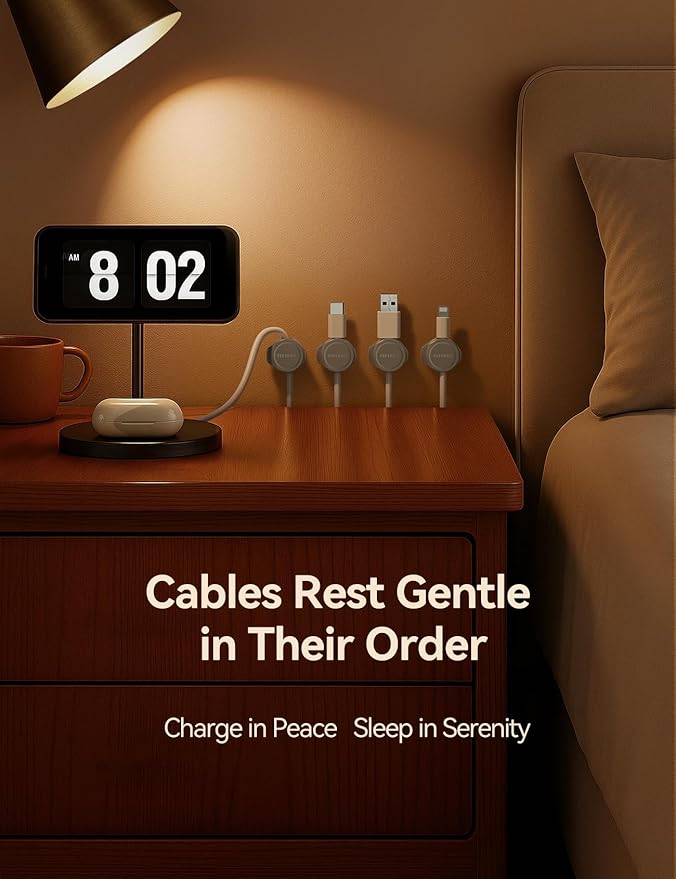 8-Pack Cord Organizer Magnetic Cable Clips, Desk Cable Management Wire Hider, FLYLEAD Silicone Cord Holder for Nightstand, Cable Organizer for Office Workspaces Desktop Organization Home Accessories