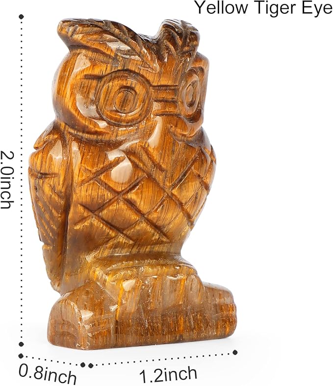 2" Yellow Tiger Eye Crystal Owl Figurine Gem Stone Owls Statue Animals Carving Owl Gifts for Home Office Decor