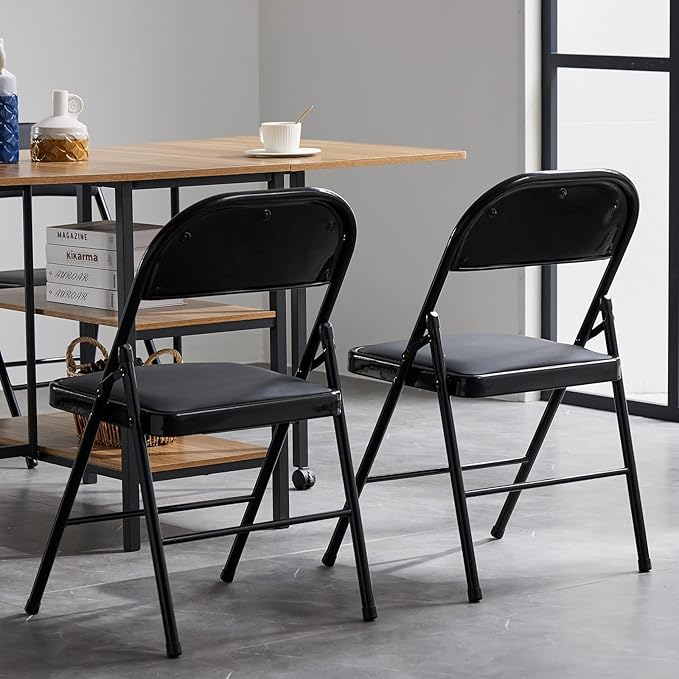 Karl home 10 Pack Black Folding Chairs with Padded Seats for Outdoor & Indoor, Portable Stackable Commercial Seat with Steel Frame for Events Office Wedding Party, 330lbs Capacity