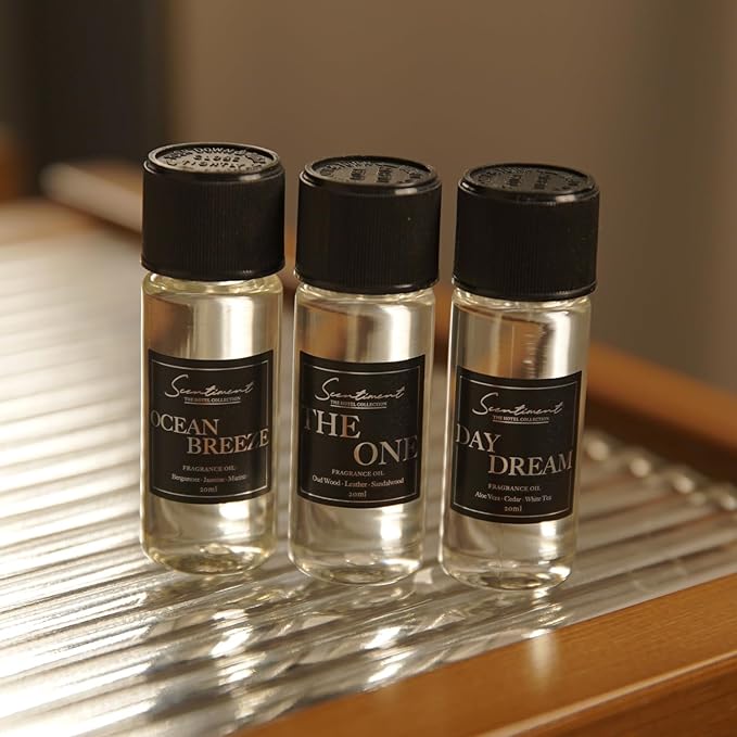 Scentiment Hotel Diffuser Oil Discovery Kit | Inspired by 1 Hotel® Ritz-Carlton® & Luxury Hotel Scents | Aromatherapy Oils with Notes of Cardamom, Tuscan Leather, and Sandalwood (20ml, Top 3 Scents)