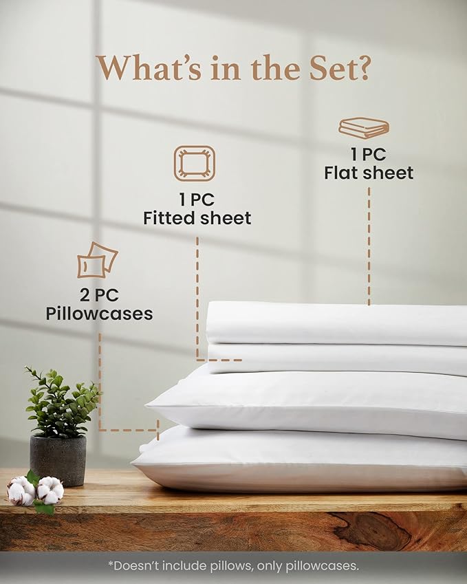 Good Sleep Bedding 100% Egyptian Cotton Sheets Queen Size - 1000 Thread Count, 4 Pc Queen Sheet Set, Sateen Weave, Bed Sheets, 16" Deep Pocket Sheets - White