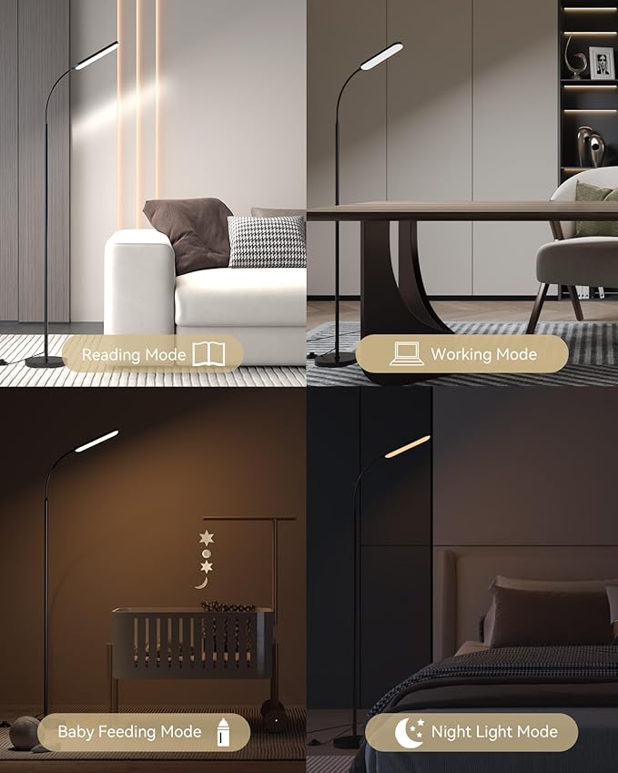 LED Floor Lamp with Remote Control Foot Switch for Living Room, Stepless Adjustable Colour Temperature Brightness Standing Lamp with Timer, Eye Caring Tall Lamp Reading for Bedroom,office, Gift