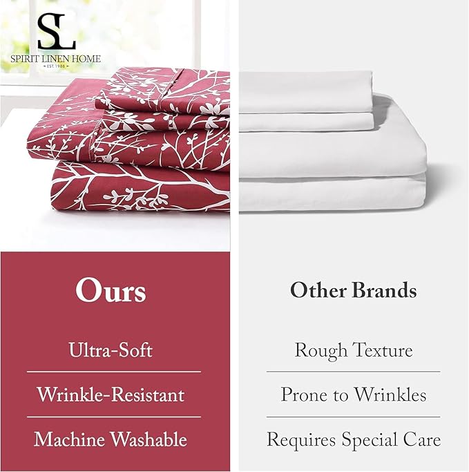 Spirit Linen home King Size Sheets Set - Pure Microfiber 4 Piece Polyester Bed Sheets, Fitted Sheet & Pillow Cases - King Sheets for All Seasons (Foliage Purple/White, King)