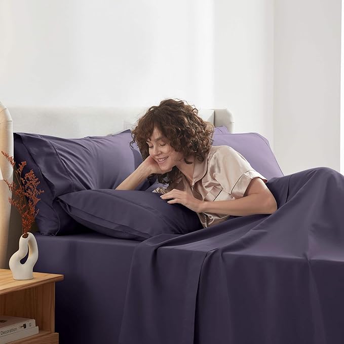 Nestl Extra Deep Full Sheet Set - 6 Piece Breathable & Cooling Sheets - Hotel Luxury Bedding Set w/18-24 Inch Deep Pockets - Easy & Secure Fit - Super Soft, Wrinkle Free & Comfy - Purple