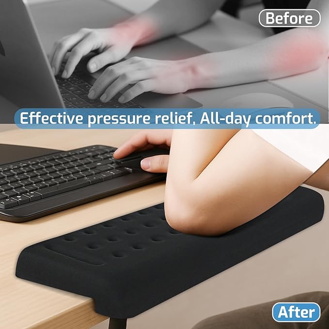 2-Piece L-Shaped Desk Edge Cushion,Memory Foam Elbow Pad & Wrist Rest,Non-Slip Ergonomic Design for Comfortable Typing & Elbow Pain Relief,Ideal for Office, Gaming,Home Use (Black)