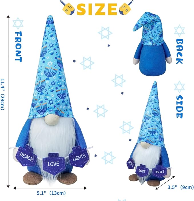 CRCZK Hanukkah Gnomes Decorations for Home Menorah Chanukah Decor Hannukah Ornaments Jewish Gnome Gifts Hanukkah Tiered Tray Decor Hannukah Gnomes Gifts