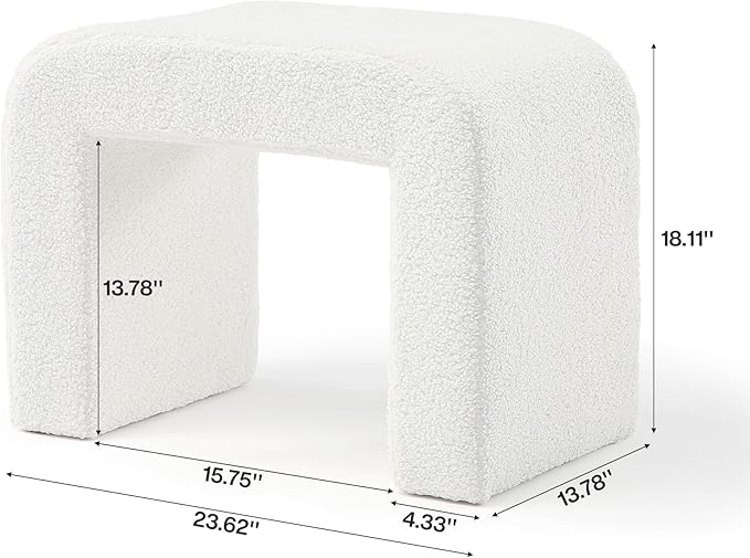Tribesigns White Vanity Stool, Arched Foot Rest for Couch, Large Foot Stool Ottoman, Modern Extra Seating for Living Room, Shoe Bench for Entryway, Dressing Chair for Bedroom, Fully Assembly