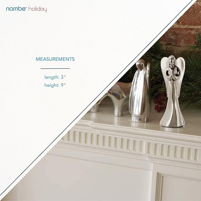 Nambé Holiday Angel Figurine – Christmas Angel Sculpture in Signature Alloy, 9” Tall Seasonal Collectible for Mantel, Table or Shelf Display, Elegant Holiday Décor & Spiritual Gift