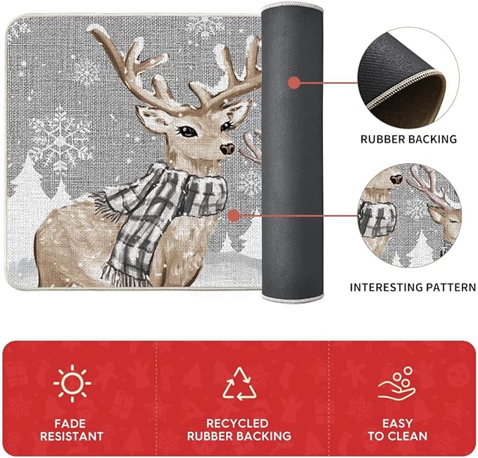 Artoid Mode Deer Tree Let It Sonw Snowflakes Christmas Kitchen Mats Set of 3, Winter Decor Low-Profile Kitchen Rugs for Floor - 17"x29"+17"x36"+17"x47"