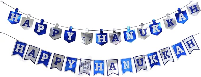 Happy Hanukkah Banner Chanukah Decorations, (2) - 5 Feet In Length