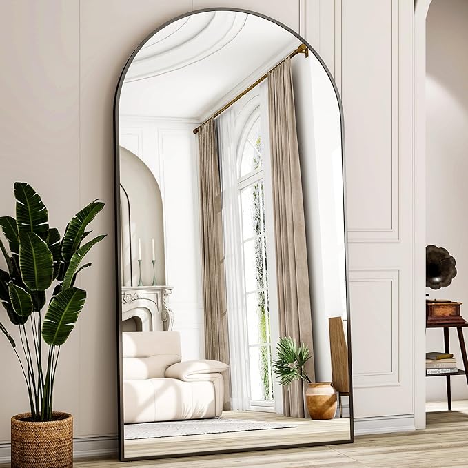Oversized Full-Body Mirror, 77" x 38" Arched Full-Length Mirror, Black Metal Frame, Floor Mirror for Bedroom, Living/Dressing Room, Gym - Stand/Wall Mounted/Leaning