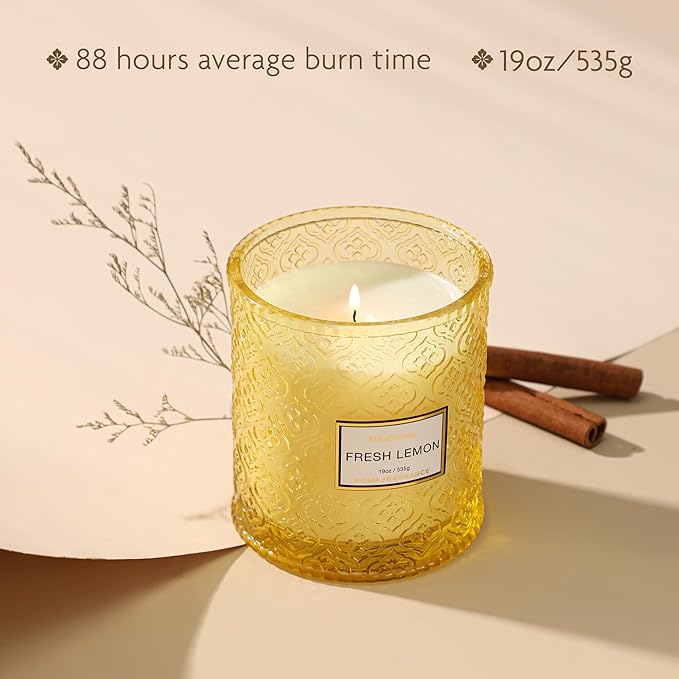 Lemon Scented Candles, 19oz Aromatherapy Candles Gifts for Women, Yellow Luxury Large Decorative Candles in Glass, Natural Soy Wax for Home
