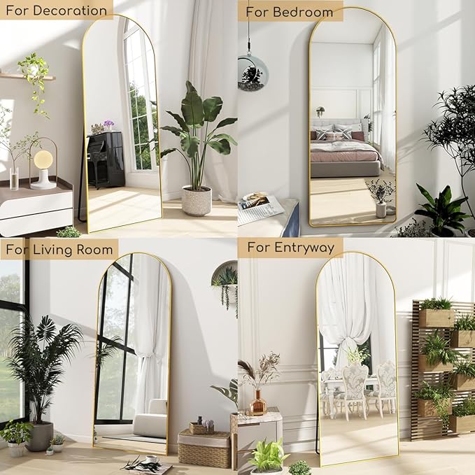 Arched Full Length Mirror, 65"x21" Gold Mirror with Stand, Full Body Mirrors for Leaning Against or Wall Mounted, Large Floor Mirrors for Bedroom, Living Room, Gold