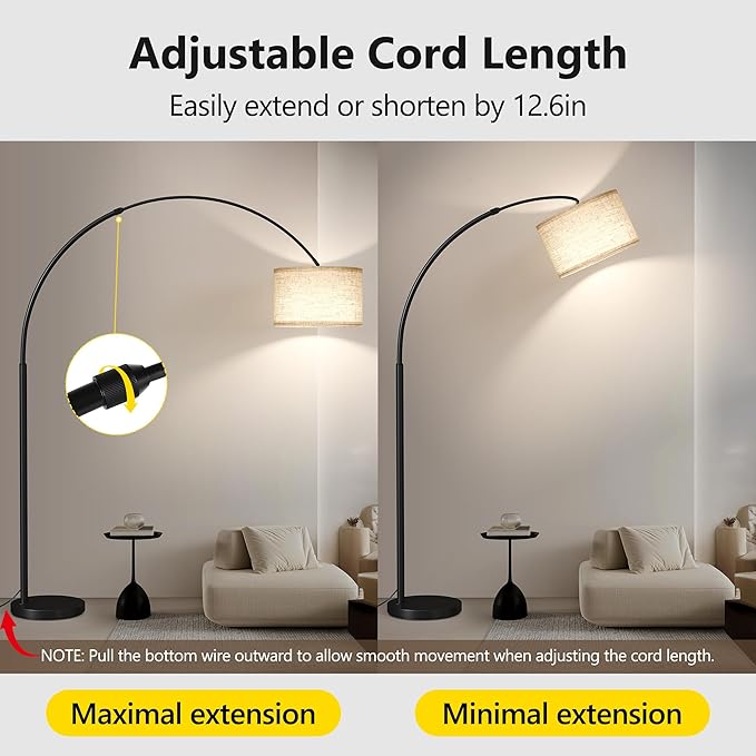 SUNMORY 82" Tall Arc Floor Lamps for Living Room, Large Floor lamp with Length Adjustable, Modern Curved Floor lamp, Corner Lamp for Dining Room, Office, Black