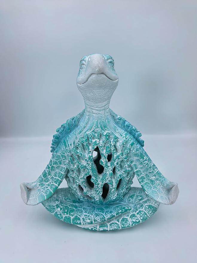 VVGIFTS Sea Turtle Meditation Yoga Decor, Garden Figurine Meditating Coastal Beach Decorations, Zen Yoga Resin Statue for Home Office Decorations
