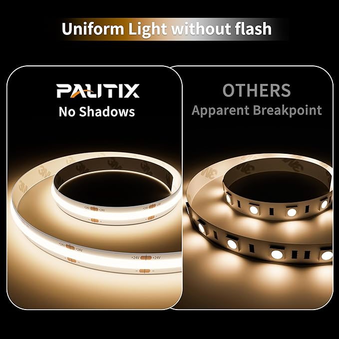 PAUTIX COB LED Strip Light IP65 Waterproof 32.8ft/10m 5040LEDs Natural White 4000K,High Lumen Flexible CRI93+ LED Tape 24V Super Bright,for Home&Office Lighting Project(Adapter&Dimmer Sold Separately)