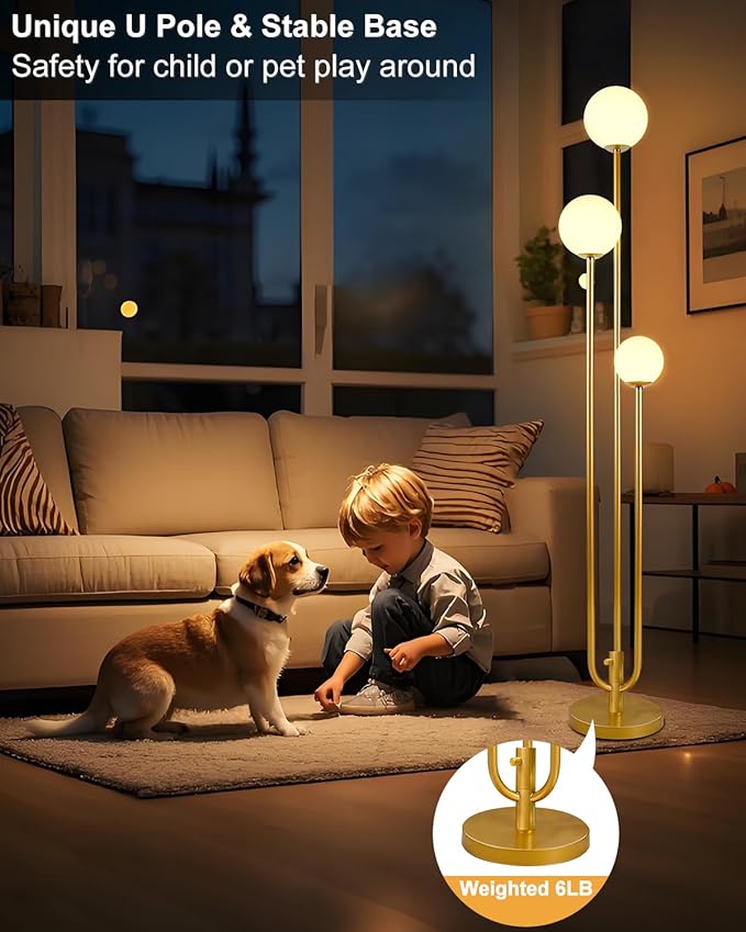 63IN 3-Light Dimmable Floor Lamp, Unique Candle Holder Style Gold Tall Standing Lamps with 3000K G9 Bulbs for Reading, Mid Century Modern Floor Lamp for Living Room Bedroom Home Office