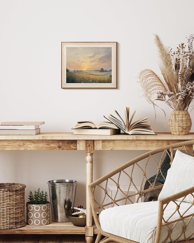 InSimSea Framed Wall Art Landscape Fall Print Shelf Decor Classic Vintage Meadow Wildflower Autumn Wall Picture Canvas Farmhouse Artwork for Bathroom Bedroom Decor Aesthetic 12L x 10W