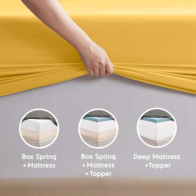 Nestl Extra Deep Queen Sheet Set - 6 Piece Breathable & Cooling Sheets - Hotel Luxury Bedding Set w/18-24 Inch Deep Pockets - Easy & Secure Fit - Super Soft, Wrinkle Free & Comfy - Yellow