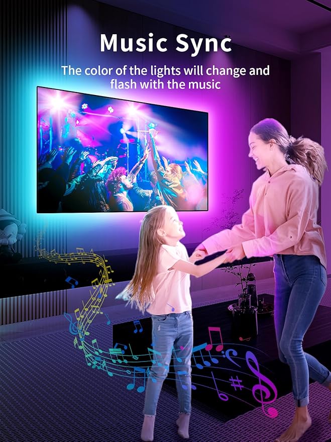 LED Lights for TV, 19.68ft LED Backlights for 65-80in TV, RGB TV Backlight with Music Sync Bluetooth APP and Remote Control TV Lights Strip USB Powered LED Lights for Bedroom, Gaming