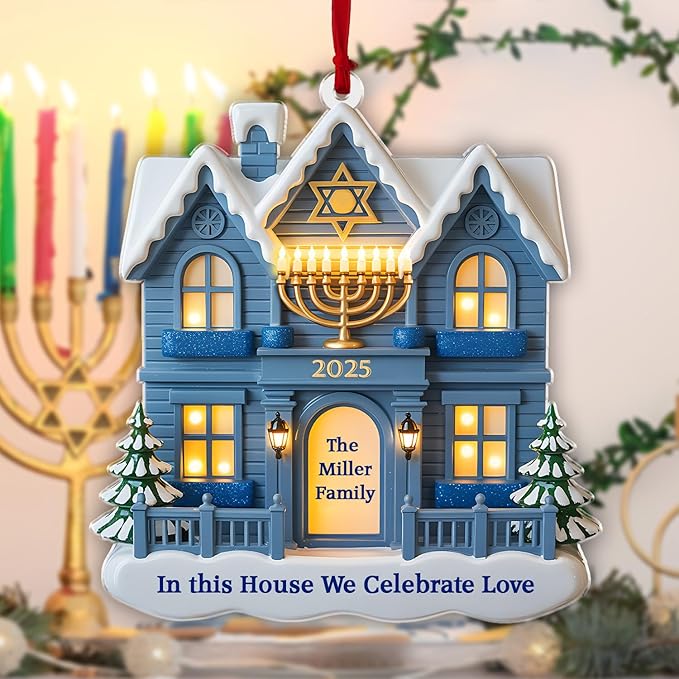 Personalized Hanukkah Ornaments for Tree - House Warming Gifts New Home Ornament 2025, 2D Custom Family Christmas Ornaments, Merry Chrismukkah Jewish and Christian Gift