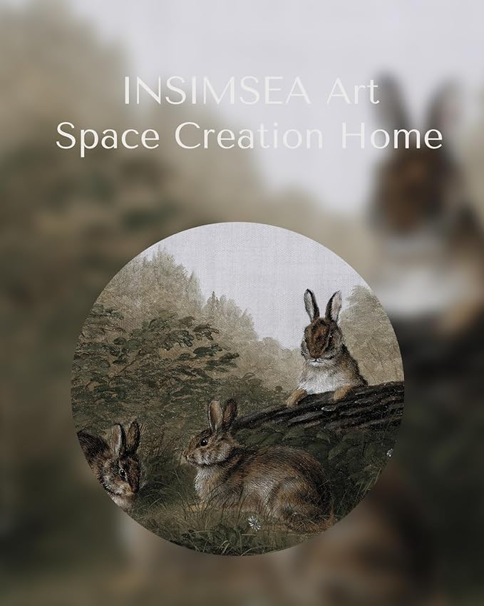 InSimSea Framed Canvas Wall Art of Rabbit Animal - Vintage Easter Bunny Room Decor, Aesthetic Wall Art Home Decor Oil Painting for Living Room Bedroom Botanical Landscape Farmhouse Wall Decor 16x20In